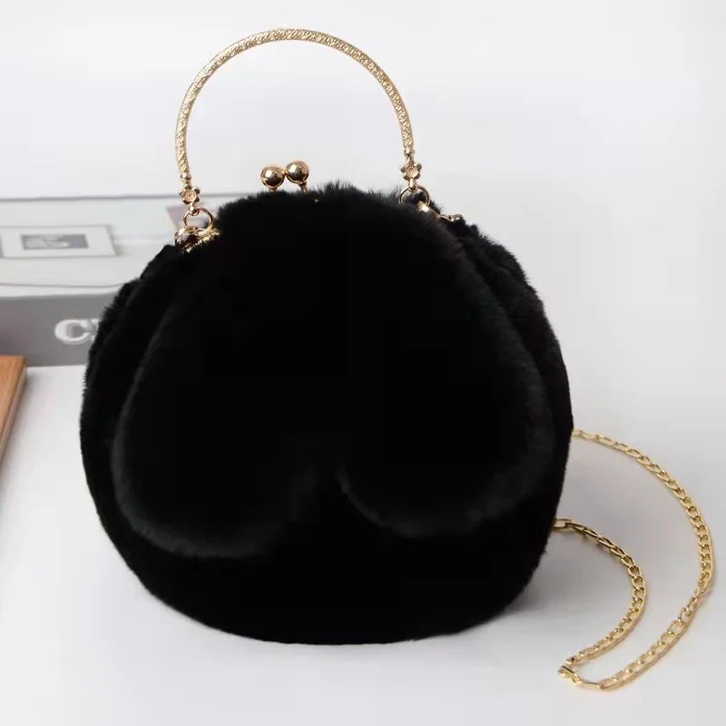 Faux Fur Rabbit Ear Crossbody Bag with Chain