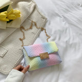 Rainbow Chains Shoulder Bag Women PU Leather Crossbody Handbag Purse Tote