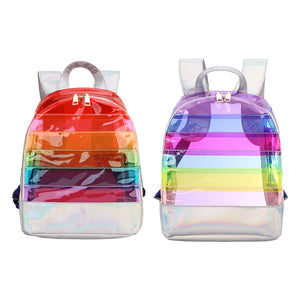 Rainbow Clear Backpack Women Backpacks Multi-Pocket Purse See-through