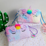 Rainbow Handbags Winter Plush Shoulder Purse for Women Girls