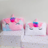 Rainbow Handbags Winter Plush Shoulder Purse for Women Girls