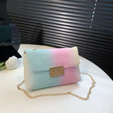 Rainbow Shoulder Bag Women PU Leather Flap Crossbody Satchel Handbag