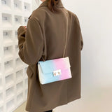 Rainbow Shoulder Bag Women PU Leather Flap Crossbody Satchel Handbag