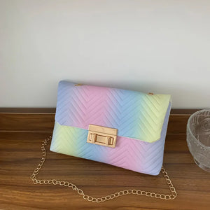 Rainbow Shoulder Bag Women PU Leather Flap Crossbody Satchel Handbag