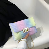Rainbow Shoulder Bag Women PU Leather Flap Crossbody Satchel Handbag