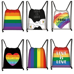 Rainbow Drawstring Bag Love Is Love Printed School Bag LGbt Gay Lesbian Backpack