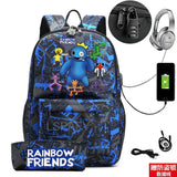 Rainbow Backpack Canvas Waterproof Anti-Theft USB Charging