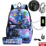 Rainbow Backpack Canvas Waterproof Anti-Theft USB Charging