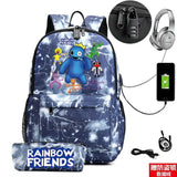Rainbow Backpack Canvas Waterproof Anti-Theft USB Charging
