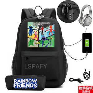 Rainbow Backpack USB Charge School Bag For Teens Cartoon Women Men Backpack