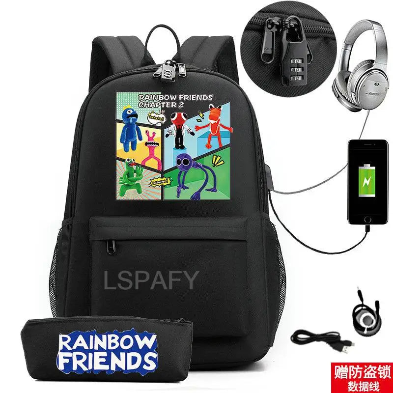 Rainbow Backpack USB Charge School Bag For Teens Cartoon Women Men Backpack