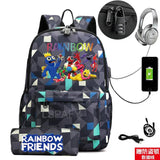 Rainbow Cartoon Backpack USB School Bag For Boys Girls Kids Teens