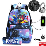 Rainbow Cartoon Backpack USB School Bag For Boys Girls Kids Teens