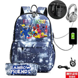 Rainbow Cartoon Backpack USB School Bag For Boys Girls Kids Teens