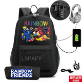 Rainbow Cartoon Backpack USB School Bag For Boys Girls Kids Teens