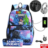 Rainbow USB Backpack Waterproof Travel SchoolBags Students Laptop BookBag