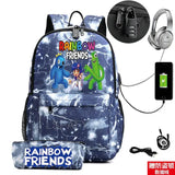 Rainbow USB Backpack Waterproof Travel SchoolBags Students Laptop BookBag