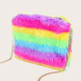 Rainbow Fur Shoulder Bag Cartoon Crossbody Bags Kids Winter Purse