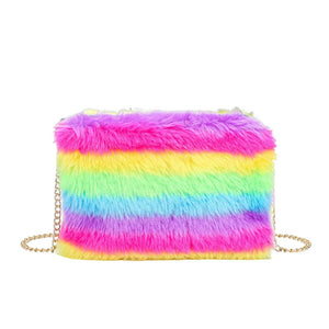 Rainbow Fur Shoulder Bag Cartoon Crossbody Bags Kids Winter Purse