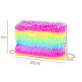 Rainbow Fur Shoulder Bag Cartoon Crossbody Bags Kids Winter Purse