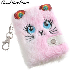 Rainbow Furry Fluffy Plush Notebook Mini Keychains Purse Soft Fur Key Pendant