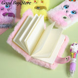 Rainbow Furry Fluffy Plush Notebook Mini Keychains Purse Soft Fur Key Pendant