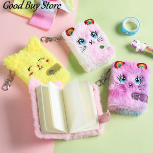 Rainbow Furry Fluffy Plush Notebook Mini Keychains Purse Soft Fur Key Pendant