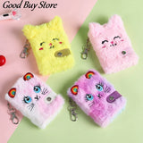 Rainbow Furry Fluffy Plush Notebook Mini Keychains Purse Soft Fur Key Pendant