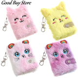 Rainbow Furry Fluffy Plush Notebook Mini Keychains Purse Soft Fur Key Pendant