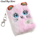 Rainbow Furry Fluffy Plush Notebook Mini Keychains Purse Soft Fur Key Pendant