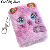 Rainbow Furry Fluffy Plush Notebook Mini Keychains Purse Soft Fur Key Pendant