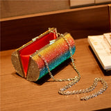 Rainbow Gradient Diamond Clutch Bag Evening Shoulder Chain Banquet Bag