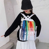 Rainbow Graffiti Water Cup Canvas Backpack Hip-hop Travel Rucksack