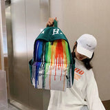 Rainbow Graffiti Water Cup Canvas Backpack Hip-hop Travel Rucksack