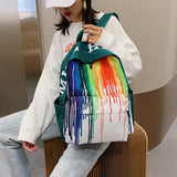 Rainbow Graffiti Water Cup Canvas Backpack Hip-hop Travel Rucksack