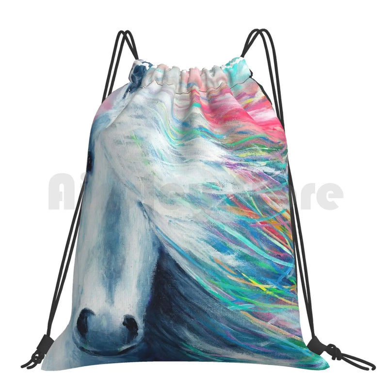 Rainbow Horse Backpack Drawstring Bags Gym Bag Waterproof