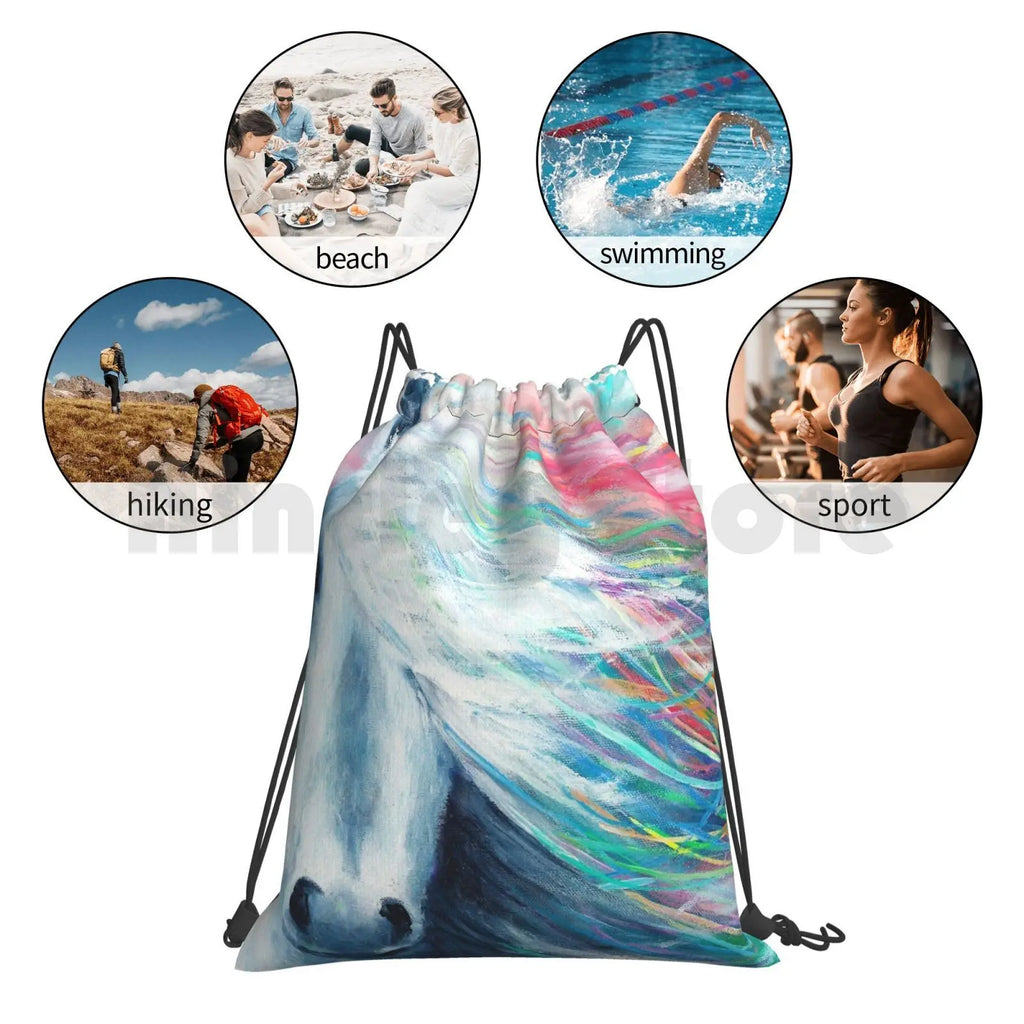 Rainbow Horse Backpack Drawstring Bags Gym Bag Waterproof