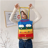 Rainbow Knitted Shoulder Bag for Women Wool Crossbody Bag Purse