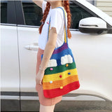 Rainbow Knitted Shoulder Bag for Women Wool Crossbody Bag Purse