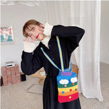 Rainbow Knitted Shoulder Bag for Women Wool Crossbody Bag Purse