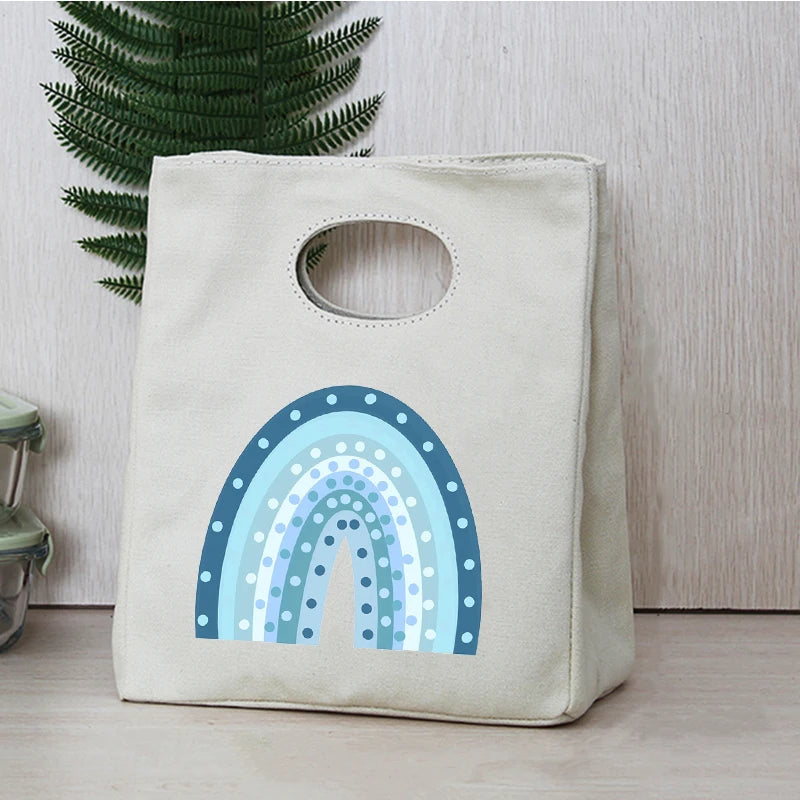 Rainbow Print Portable Lunch Bags Thermal Insulated Bento Box Tote