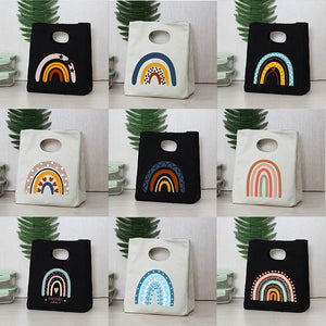Rainbow Print Portable Lunch Bags Thermal Insulated Bento Box Tote