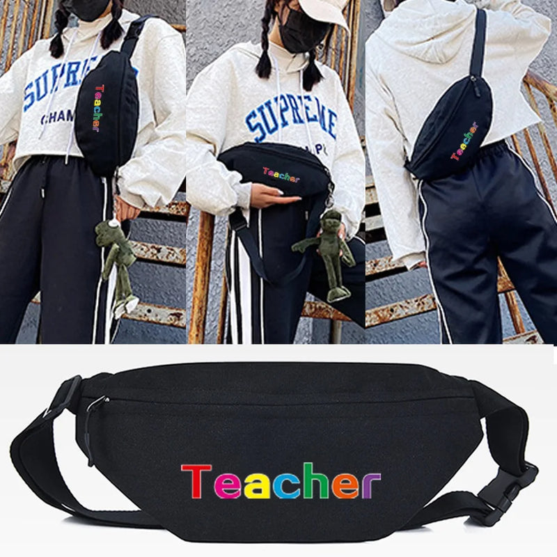 Large Capacity Rainbow Print Waist Bag Unisex Fanny Pack Street Chest Bag
