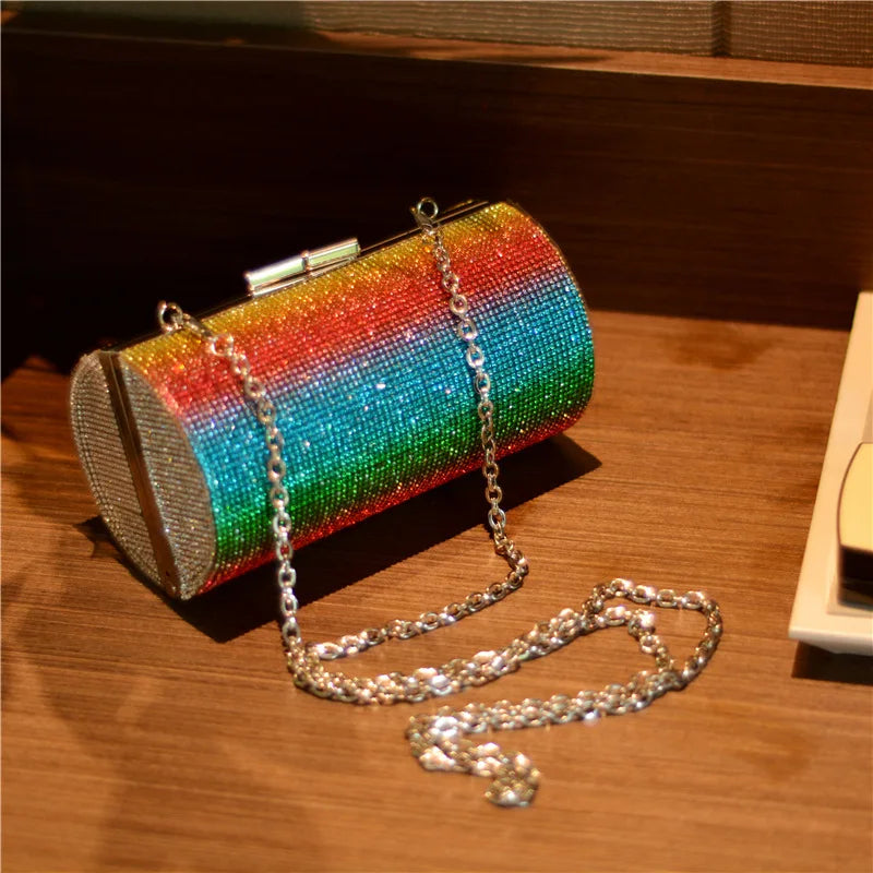 Rainbow Rhinestone Handbag for Women Evening Bag Crystal Shoulder Bags
