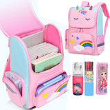 Rainbow School Backpacks for Teen Girls Grades 1-6 Women Travel Bag