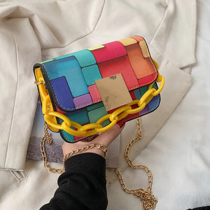 Rainbow Stitched Small Square Bag Personalized Shoulder Chain Messenger