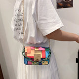 Rainbow Stitched Small Square Bag Personalized Shoulder Chain Messenger