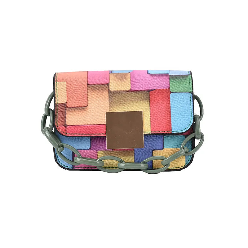Rainbow Stitched Small Square Bag Personalized Shoulder Chain Messenger