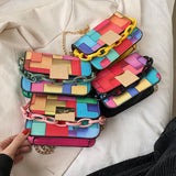 Rainbow Stitched Small Square Bag Personalized Shoulder Chain Messenger