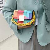 Rainbow Stitched Small Square Bag Personalized Shoulder Chain Messenger
